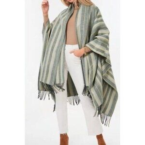 Jonathan Simkhai Sz S Poncho Cypress Green Stripe Scarf Coat Cape Luxury Western